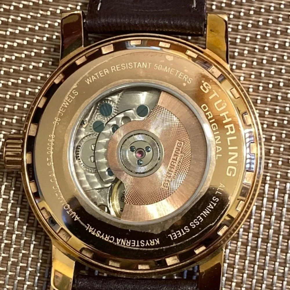 NIB Stuhrling Louie XV136A automatic 42mm classic rose tone 36 jewel watch